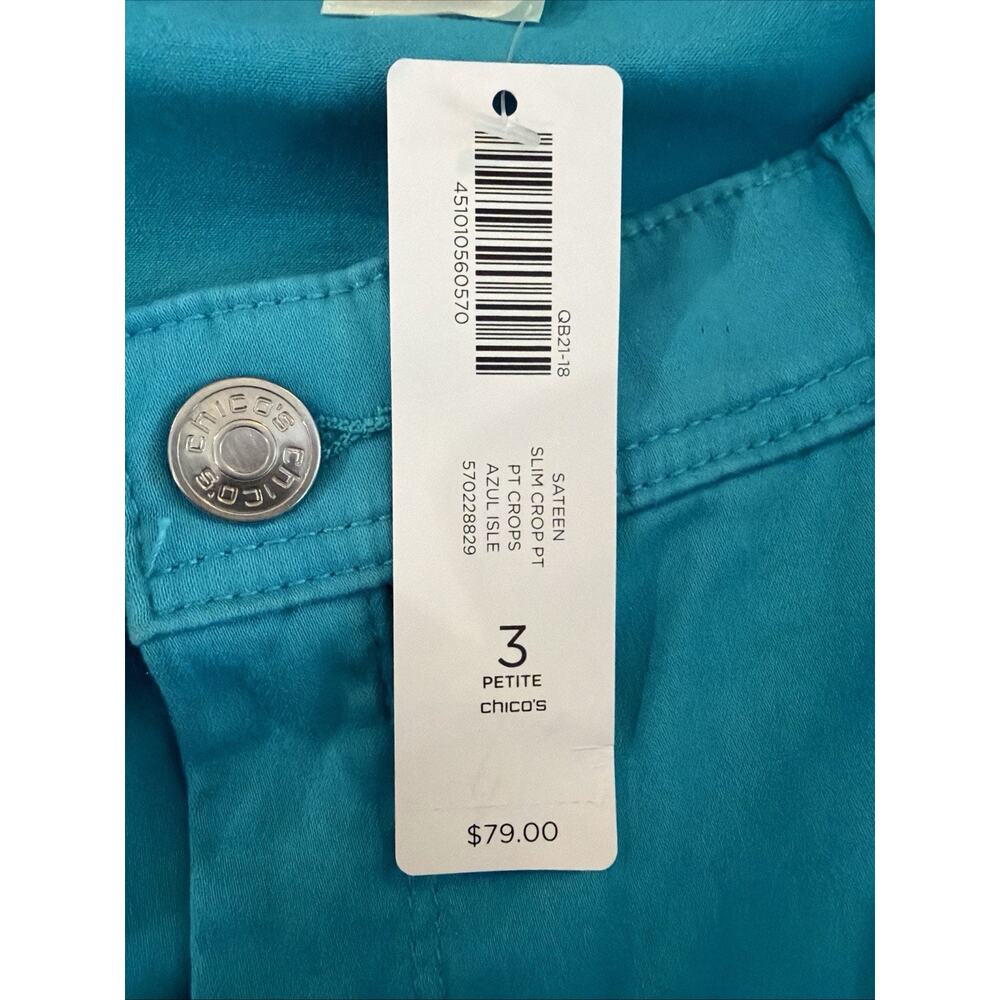 Chico's petite 16 XL Platinum Girlfriend Turquoise blue crop beach Pants NWT - Picture 9 of 10